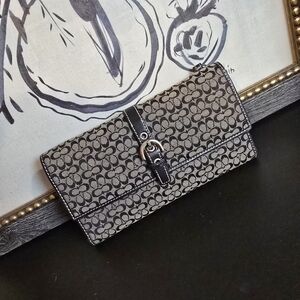 Vintage Coach Signature Canvas Classic Tri Fold Long Wallet